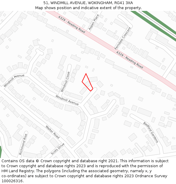 51, WINDMILL AVENUE, WOKINGHAM, RG41 3XA: Location map and indicative extent of plot