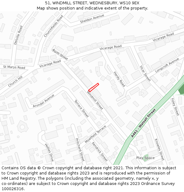 51, WINDMILL STREET, WEDNESBURY, WS10 9EX: Location map and indicative extent of plot