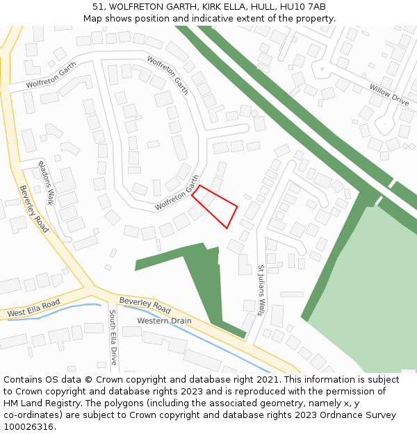 51, WOLFRETON GARTH, KIRK ELLA, HULL, HU10 7AB: Location map and indicative extent of plot