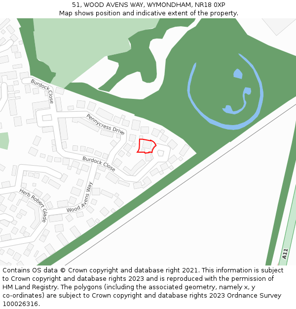 51, WOOD AVENS WAY, WYMONDHAM, NR18 0XP: Location map and indicative extent of plot