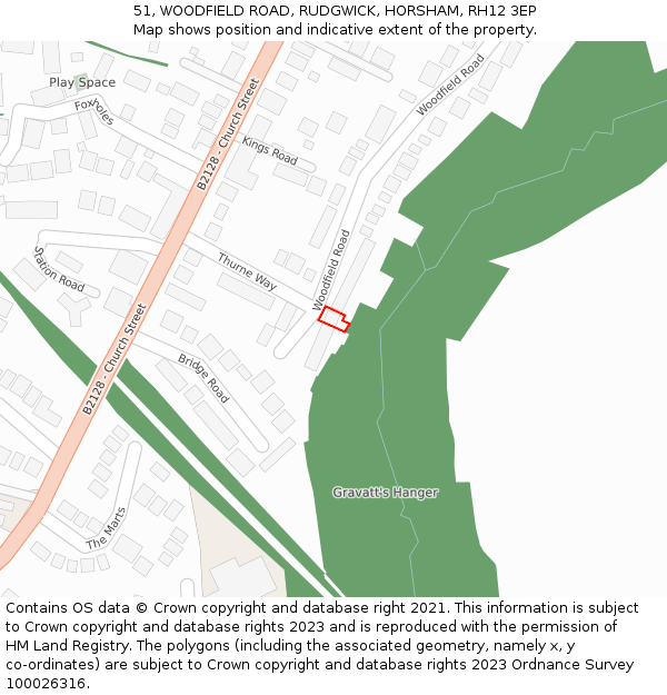 51, WOODFIELD ROAD, RUDGWICK, HORSHAM, RH12 3EP: Location map and indicative extent of plot