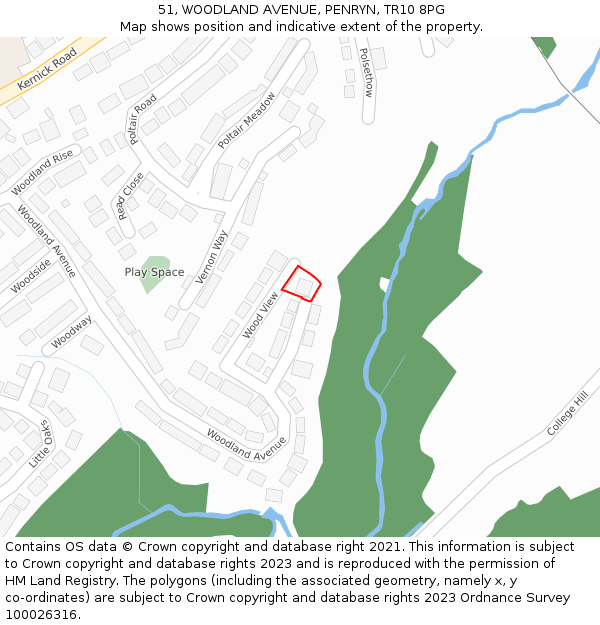 51, WOODLAND AVENUE, PENRYN, TR10 8PG: Location map and indicative extent of plot