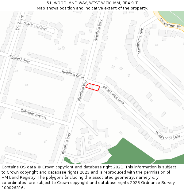 51, WOODLAND WAY, WEST WICKHAM, BR4 9LT: Location map and indicative extent of plot