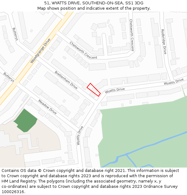 51, WYATTS DRIVE, SOUTHEND-ON-SEA, SS1 3DG: Location map and indicative extent of plot