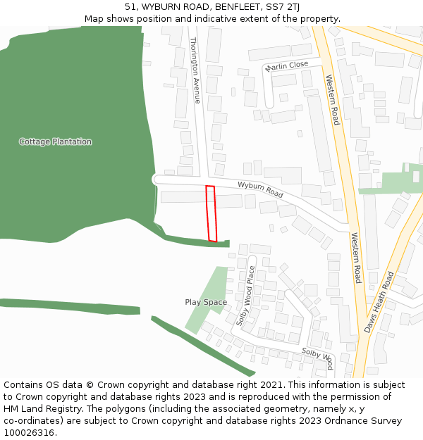 51, WYBURN ROAD, BENFLEET, SS7 2TJ: Location map and indicative extent of plot