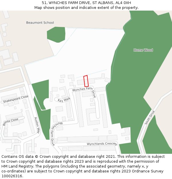 51, WYNCHES FARM DRIVE, ST ALBANS, AL4 0XH: Location map and indicative extent of plot