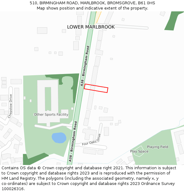 510, BIRMINGHAM ROAD, MARLBROOK, BROMSGROVE, B61 0HS: Location map and indicative extent of plot