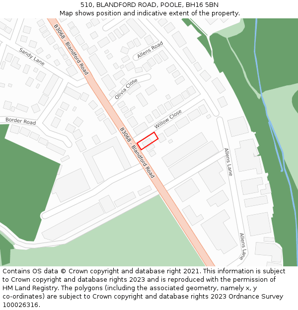 510, BLANDFORD ROAD, POOLE, BH16 5BN: Location map and indicative extent of plot