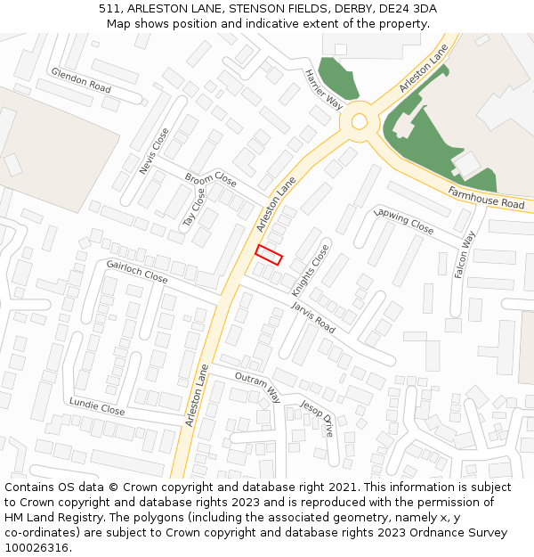 511, ARLESTON LANE, STENSON FIELDS, DERBY, DE24 3DA: Location map and indicative extent of plot
