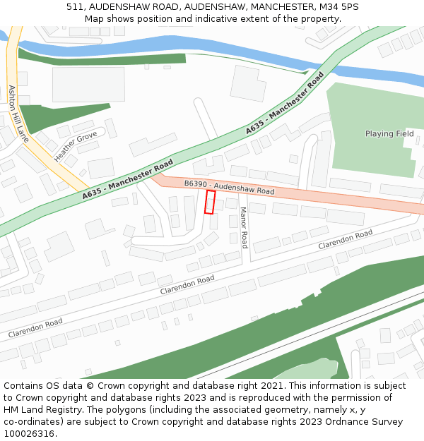 511, AUDENSHAW ROAD, AUDENSHAW, MANCHESTER, M34 5PS: Location map and indicative extent of plot