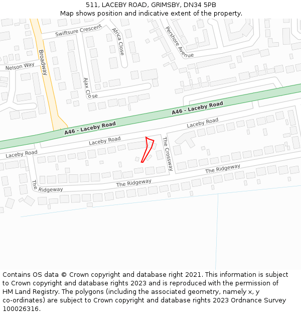 511, LACEBY ROAD, GRIMSBY, DN34 5PB: Location map and indicative extent of plot