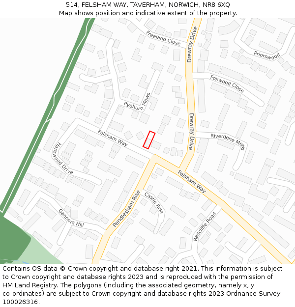 514, FELSHAM WAY, TAVERHAM, NORWICH, NR8 6XQ: Location map and indicative extent of plot