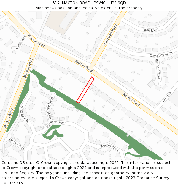 514, NACTON ROAD, IPSWICH, IP3 9QD: Location map and indicative extent of plot