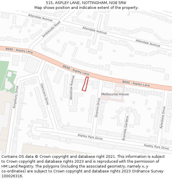 515, ASPLEY LANE, NOTTINGHAM, NG8 5RW: Location map and indicative extent of plot