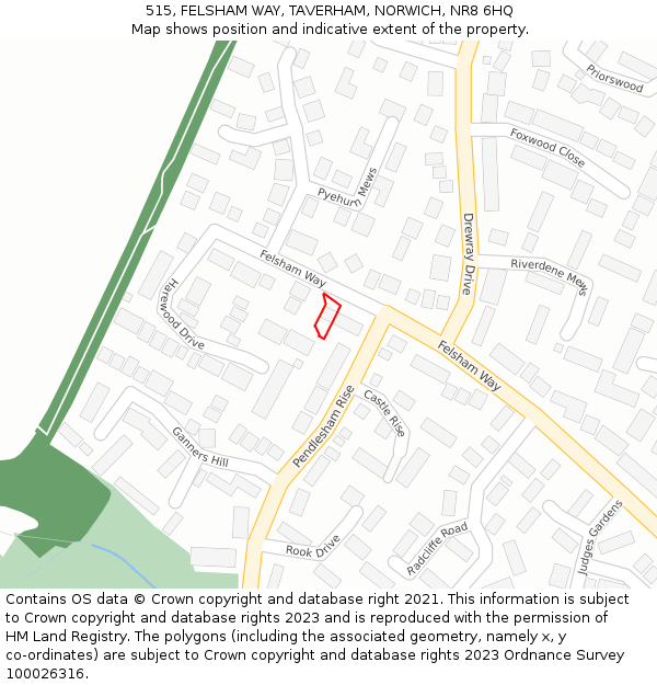 515, FELSHAM WAY, TAVERHAM, NORWICH, NR8 6HQ: Location map and indicative extent of plot