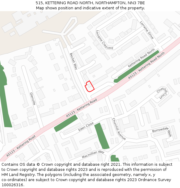 515, KETTERING ROAD NORTH, NORTHAMPTON, NN3 7BE: Location map and indicative extent of plot