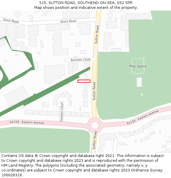 515, SUTTON ROAD, SOUTHEND-ON-SEA, SS2 5PR: Location map and indicative extent of plot
