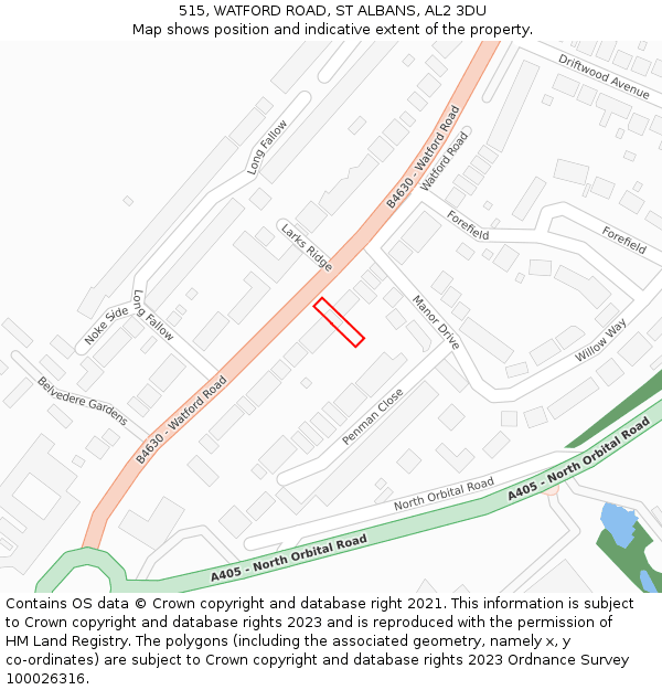 515, WATFORD ROAD, ST ALBANS, AL2 3DU: Location map and indicative extent of plot