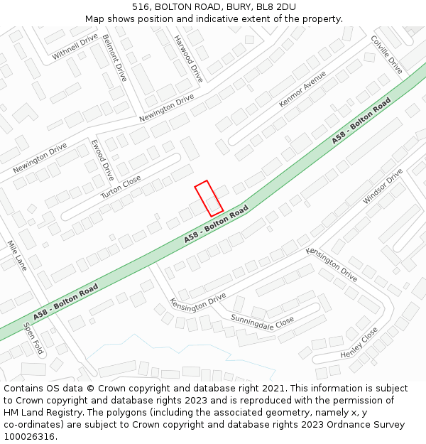 516, BOLTON ROAD, BURY, BL8 2DU: Location map and indicative extent of plot