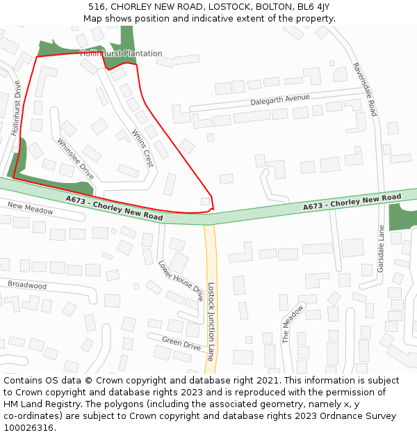 516, CHORLEY NEW ROAD, LOSTOCK, BOLTON, BL6 4JY: Location map and indicative extent of plot