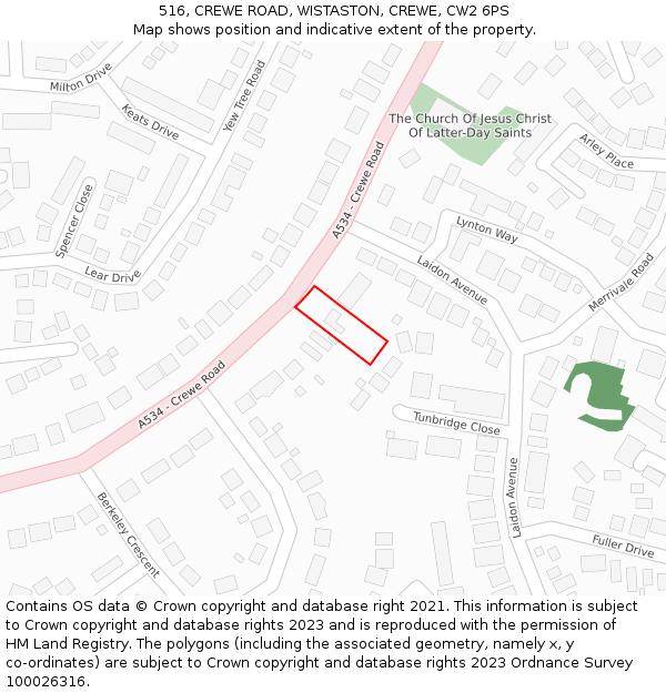 516, CREWE ROAD, WISTASTON, CREWE, CW2 6PS: Location map and indicative extent of plot