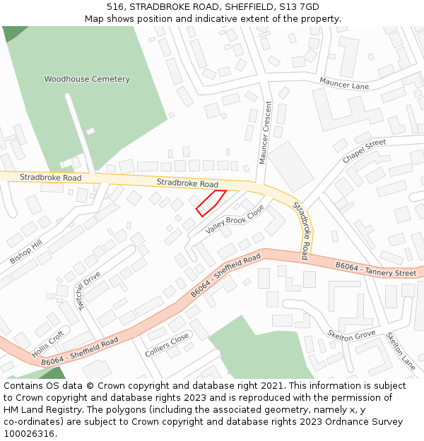 516, STRADBROKE ROAD, SHEFFIELD, S13 7GD: Location map and indicative extent of plot