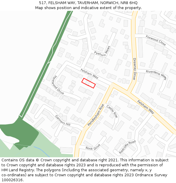 517, FELSHAM WAY, TAVERHAM, NORWICH, NR8 6HQ: Location map and indicative extent of plot