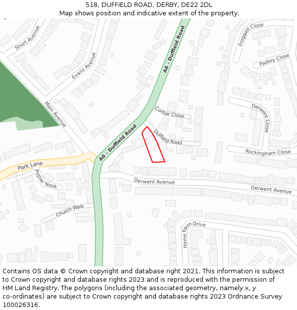 518, DUFFIELD ROAD, DERBY, DE22 2DL: Location map and indicative extent of plot