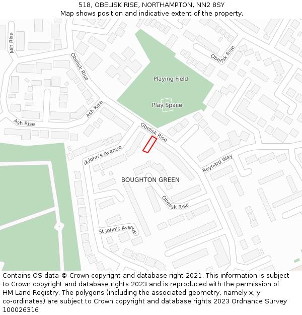 518, OBELISK RISE, NORTHAMPTON, NN2 8SY: Location map and indicative extent of plot