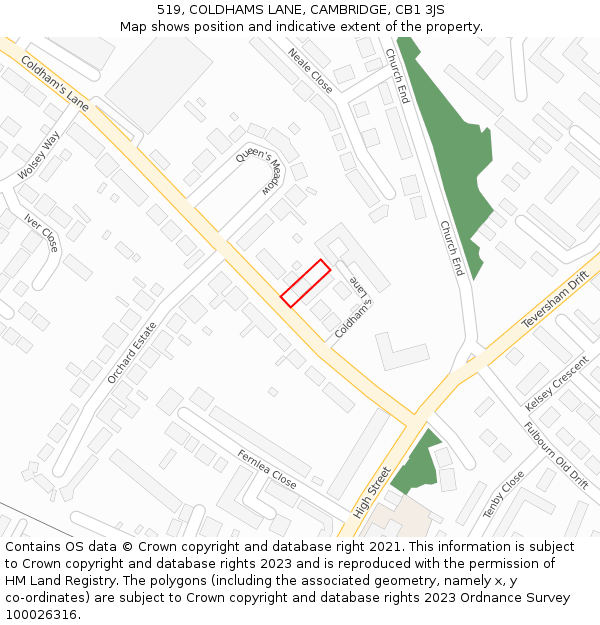 519, COLDHAMS LANE, CAMBRIDGE, CB1 3JS: Location map and indicative extent of plot