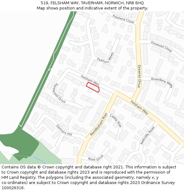 519, FELSHAM WAY, TAVERHAM, NORWICH, NR8 6HQ: Location map and indicative extent of plot