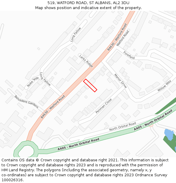 519, WATFORD ROAD, ST ALBANS, AL2 3DU: Location map and indicative extent of plot