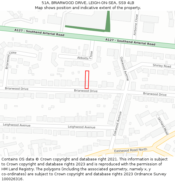 51A, BRIARWOOD DRIVE, LEIGH-ON-SEA, SS9 4LB: Location map and indicative extent of plot