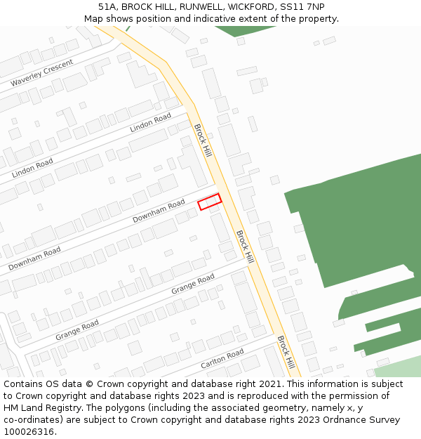 51A, BROCK HILL, RUNWELL, WICKFORD, SS11 7NP: Location map and indicative extent of plot