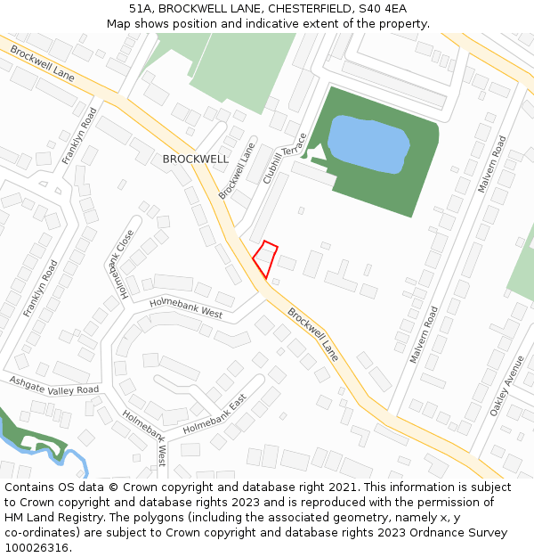 51A, BROCKWELL LANE, CHESTERFIELD, S40 4EA: Location map and indicative extent of plot