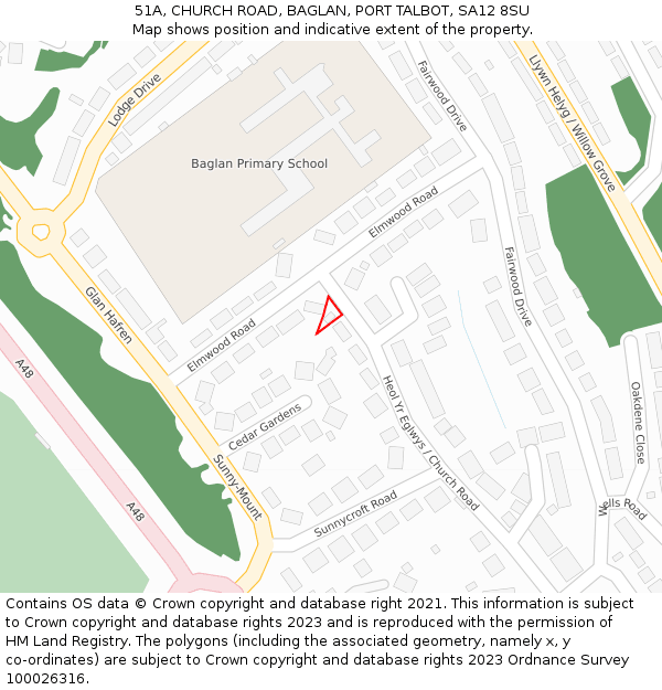 51A, CHURCH ROAD, BAGLAN, PORT TALBOT, SA12 8SU: Location map and indicative extent of plot