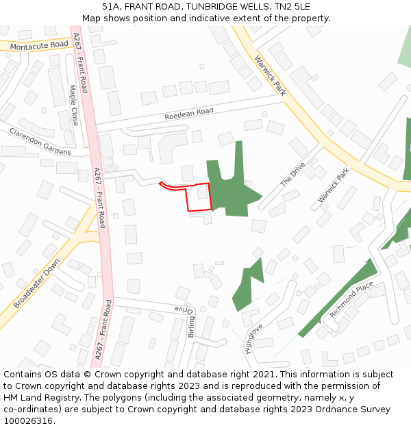 51A, FRANT ROAD, TUNBRIDGE WELLS, TN2 5LE: Location map and indicative extent of plot