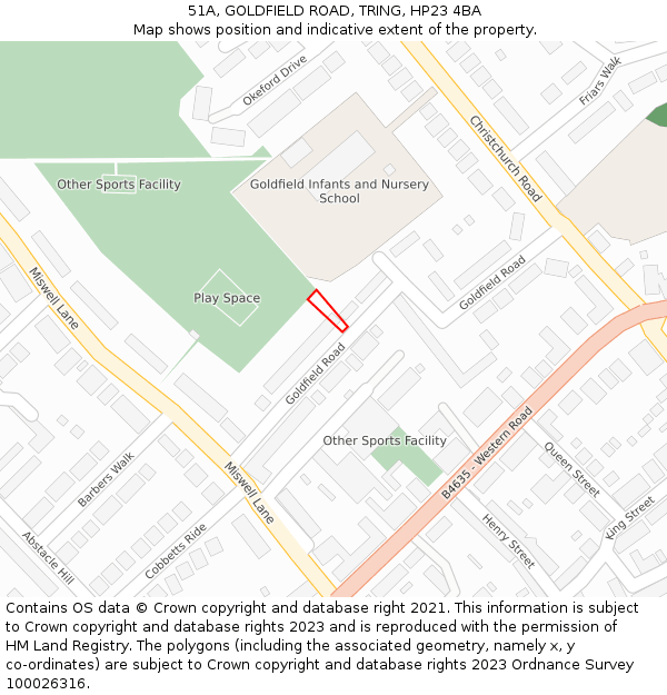 51A, GOLDFIELD ROAD, TRING, HP23 4BA: Location map and indicative extent of plot