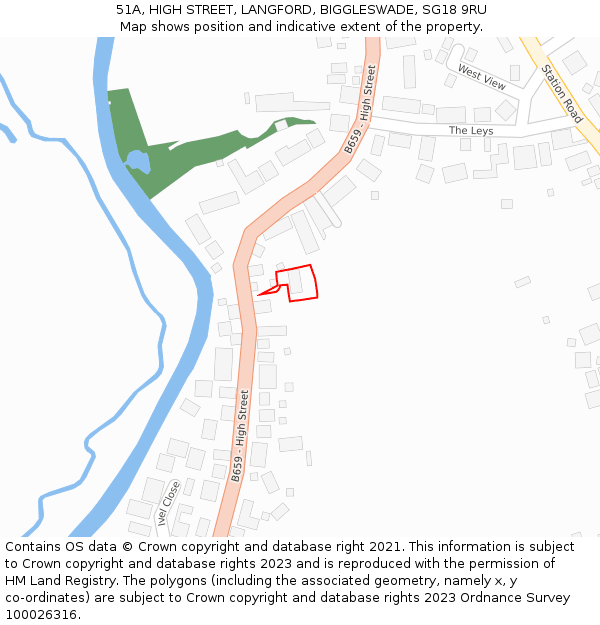 51A, HIGH STREET, LANGFORD, BIGGLESWADE, SG18 9RU: Location map and indicative extent of plot