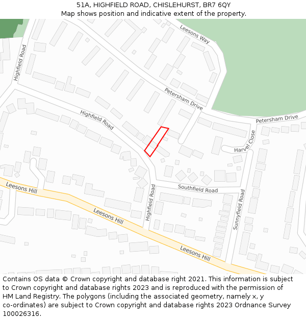 51A, HIGHFIELD ROAD, CHISLEHURST, BR7 6QY: Location map and indicative extent of plot