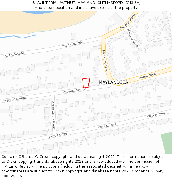 51A, IMPERIAL AVENUE, MAYLAND, CHELMSFORD, CM3 6AJ: Location map and indicative extent of plot