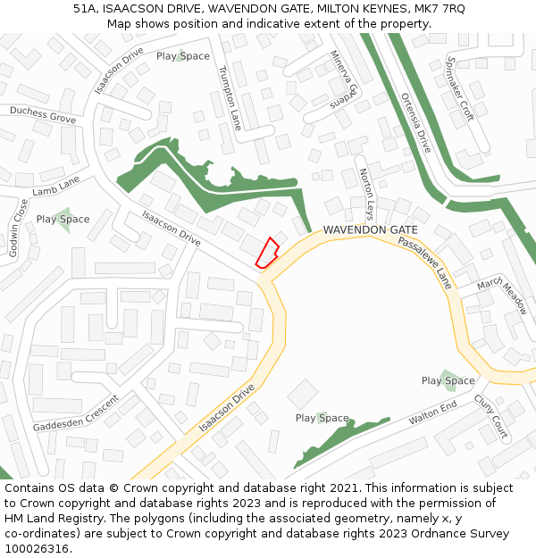 51A, ISAACSON DRIVE, WAVENDON GATE, MILTON KEYNES, MK7 7RQ: Location map and indicative extent of plot