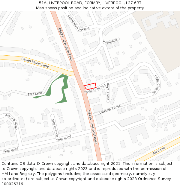 51A, LIVERPOOL ROAD, FORMBY, LIVERPOOL, L37 6BT: Location map and indicative extent of plot