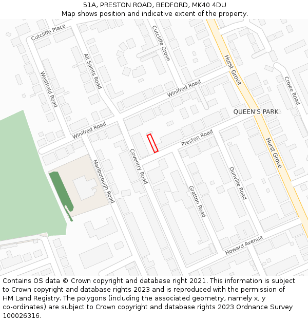 51A, PRESTON ROAD, BEDFORD, MK40 4DU: Location map and indicative extent of plot