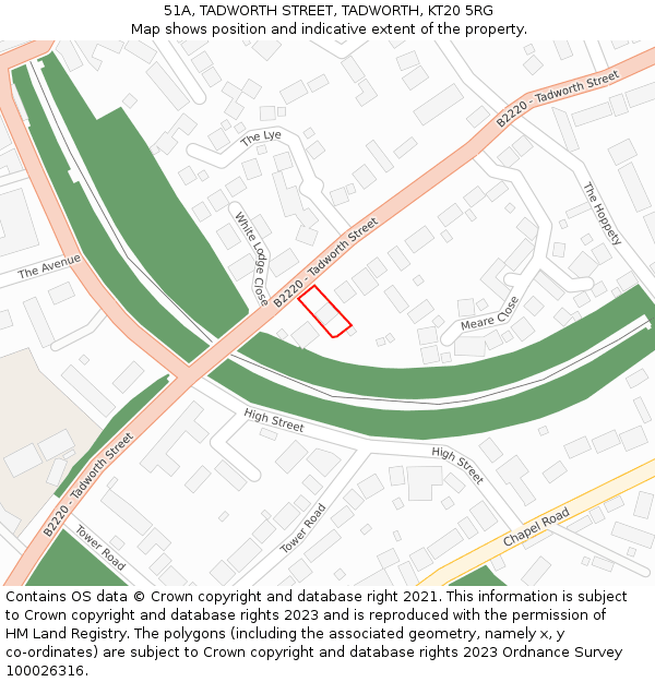 51A, TADWORTH STREET, TADWORTH, KT20 5RG: Location map and indicative extent of plot