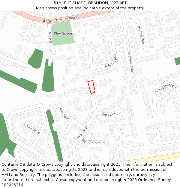 51A, THE CHASE, BRANDON, IP27 0RT: Location map and indicative extent of plot