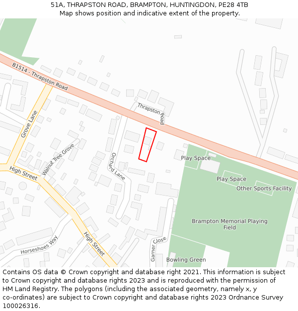 51A, THRAPSTON ROAD, BRAMPTON, HUNTINGDON, PE28 4TB: Location map and indicative extent of plot