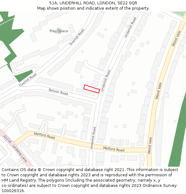 51A, UNDERHILL ROAD, LONDON, SE22 0QR: Location map and indicative extent of plot