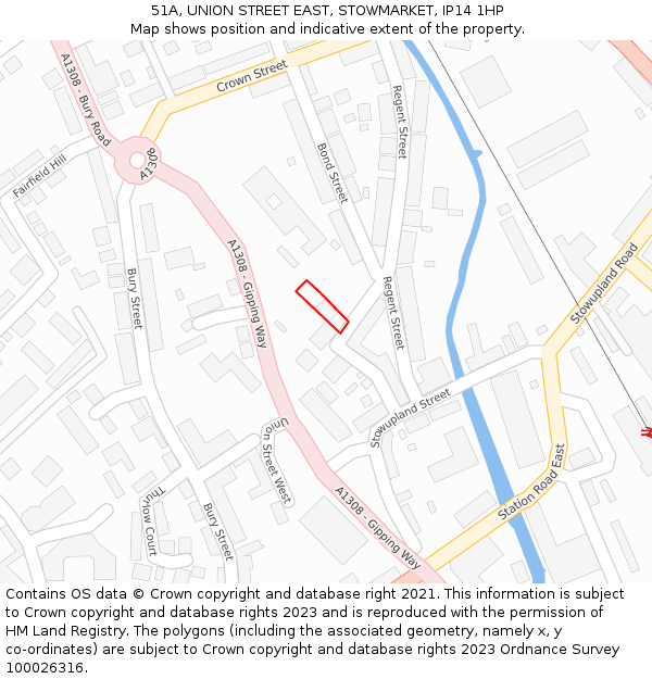 51A, UNION STREET EAST, STOWMARKET, IP14 1HP: Location map and indicative extent of plot