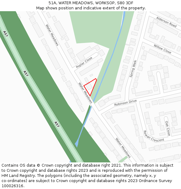 51A, WATER MEADOWS, WORKSOP, S80 3DF: Location map and indicative extent of plot
